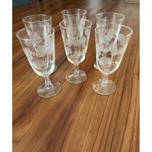 Libbey Rock Sharpe Crystal Garland Juice Glasses Set 6 Etched Elegant Glass 6"